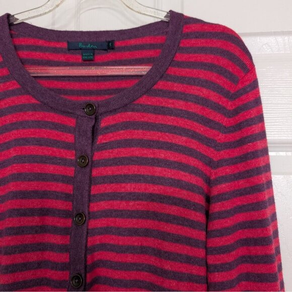 Boden Stripe Cardigan Womens Size 10 UK 14 Pink Purple Cashmere Angora Knit - Picture 2 of 9